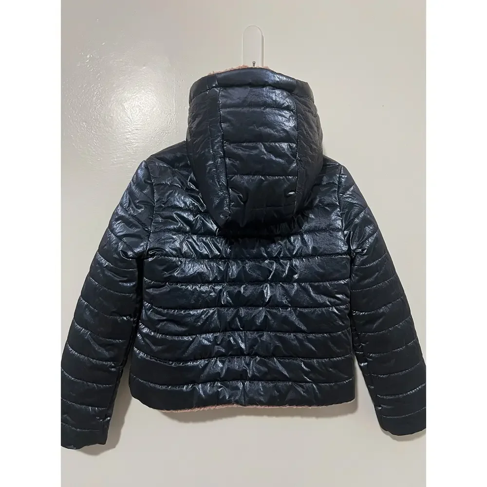 Michael Kors Girls Blue/Rose Gold Faux Fur Lined Puffer Jacket Size 6